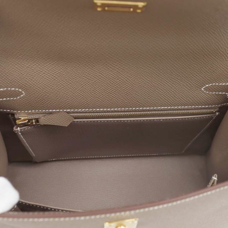 エルメス ハンドバッグ ケリー25 外縫い エトゥープ/ゴールド金具 エプソン W刻印 2wayショルダー