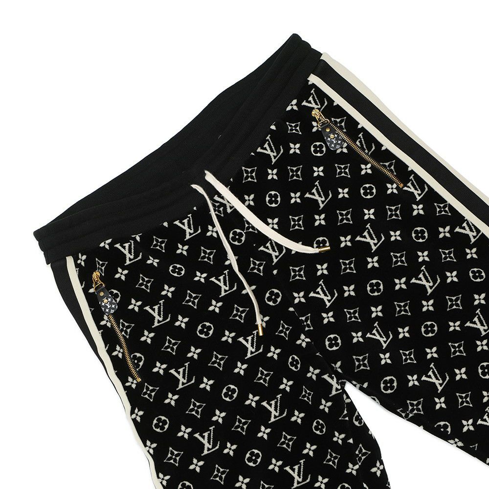 ルイヴィトン ボトムス モノグラム ベロアパンツ コットン レディースサイズXL LOUIS VUITTON ヴィトン 黒