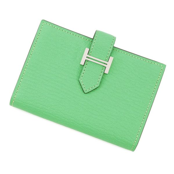 エルメス カードケース ベアン ミニ ヴェールコミック/シルバー金具 シェブルミゾル B刻印 HERMES 名刺入れ