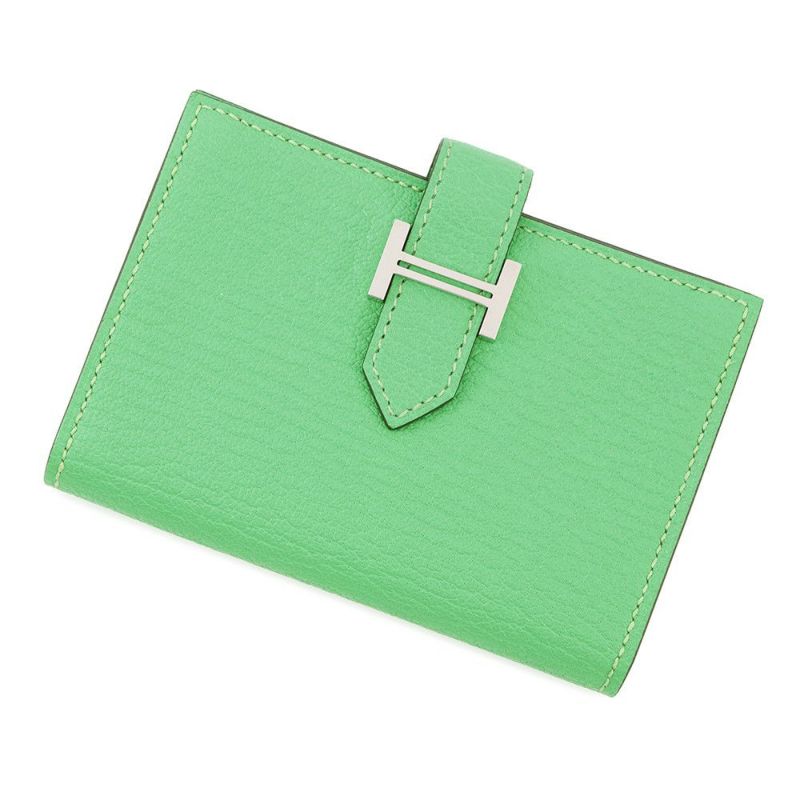 エルメス カードケース ベアン ミニ ヴェールコミック/シルバー金具 シェブルミゾル B刻印 HERMES 名刺入れ