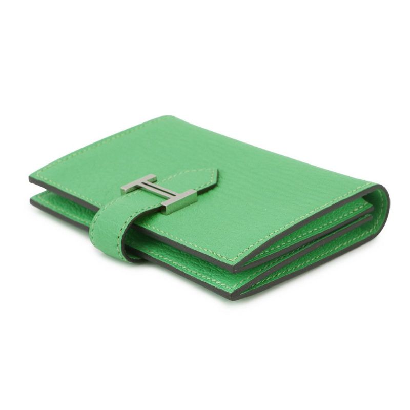 エルメス カードケース ベアン ミニ ヴェールコミック/シルバー金具 シェブルミゾル B刻印 HERMES 名刺入れ