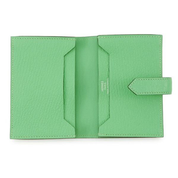 エルメス カードケース ベアン ミニ ヴェールコミック/シルバー金具 シェブルミゾル B刻印 HERMES 名刺入れ