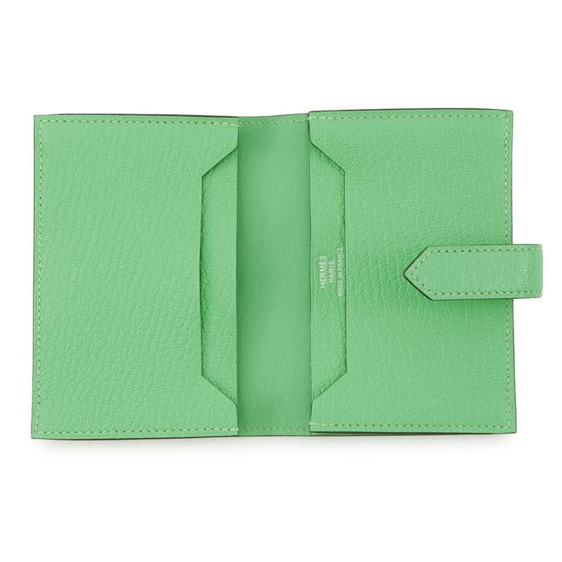 エルメス カードケース ベアン ミニ ヴェールコミック/シルバー金具 シェブルミゾル B刻印 HERMES 名刺入れ