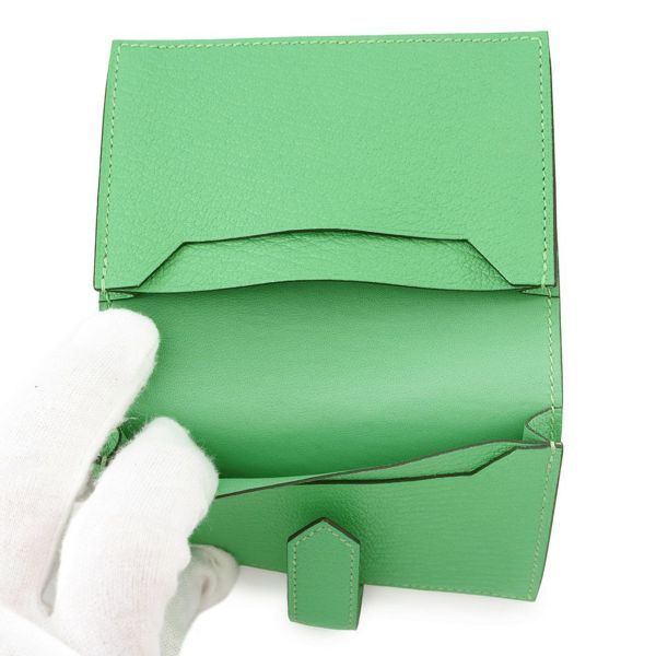 エルメス カードケース ベアン ミニ ヴェールコミック/シルバー金具 シェブルミゾル B刻印 HERMES 名刺入れ