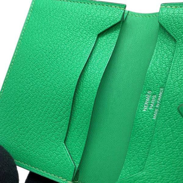 エルメス カードケース ベアン ミニ ヴェールコミック/シルバー金具 シェブルミゾル B刻印 HERMES 名刺入れ