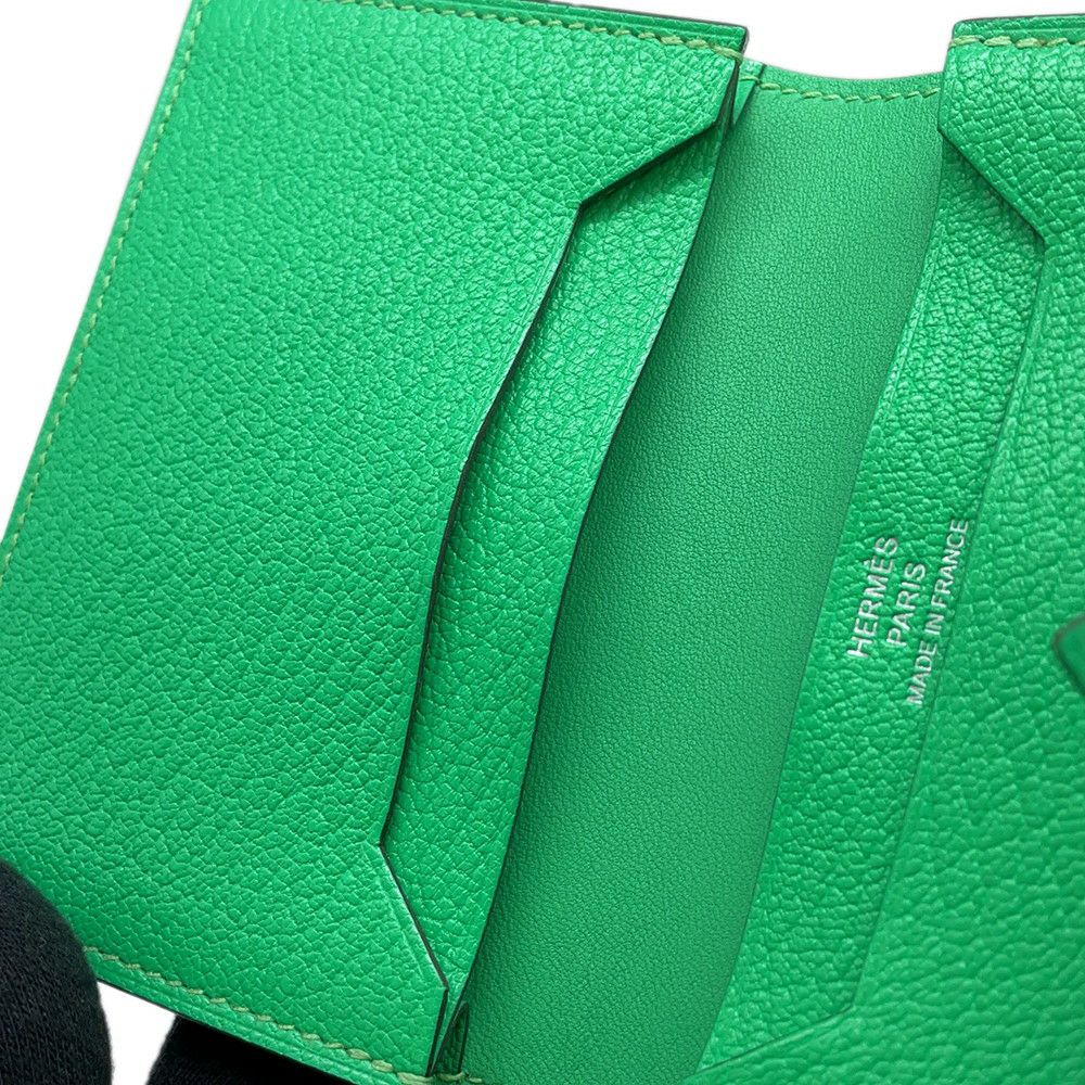 エルメス カードケース ベアン ミニ ヴェールコミック/シルバー金具 シェブルミゾル B刻印 HERMES 名刺入れ