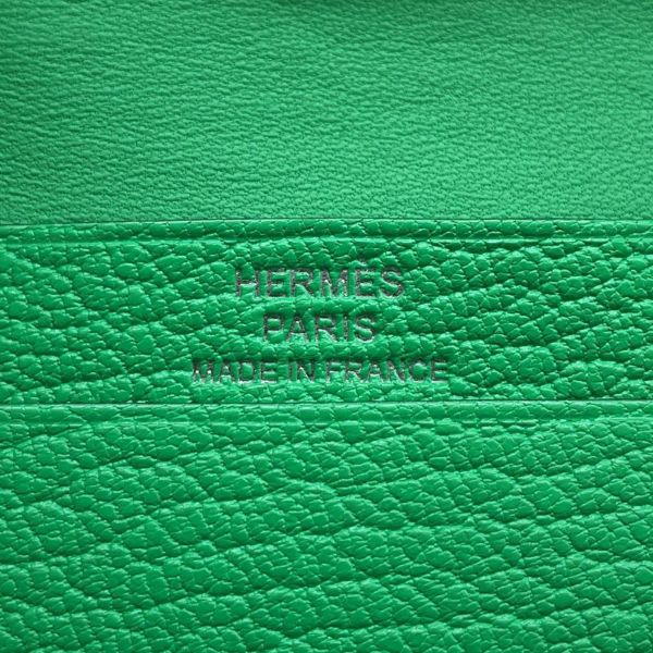 エルメス カードケース ベアン ミニ ヴェールコミック/シルバー金具 シェブルミゾル B刻印 HERMES 名刺入れ