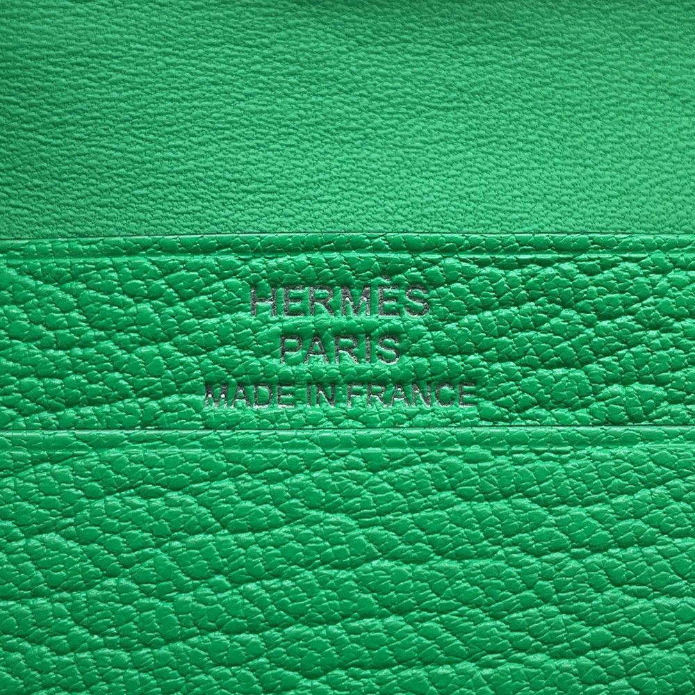 エルメス カードケース ベアン ミニ ヴェールコミック/シルバー金具 シェブルミゾル B刻印 HERMES 名刺入れ