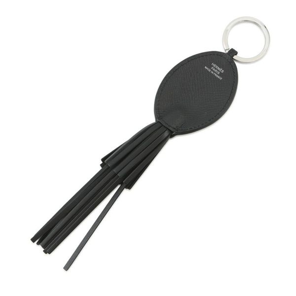 エルメス キーホルダー プルプ ブラック/シルバー金具 エプソン/ラムスキン W刻印 HERMES チャーム 黒