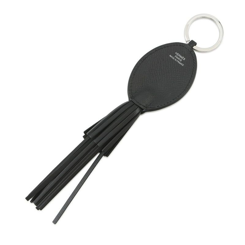 エルメス キーホルダー プルプ ブラック/シルバー金具 エプソン/ラムスキン W刻印 HERMES チャーム 黒