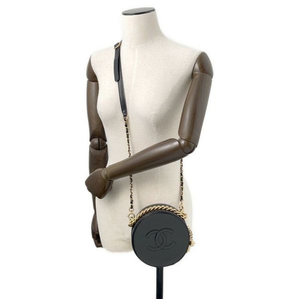 シャネル チェーンショルダーバッグ ラウンド レザー A91946 CHANEL バッグ 黒