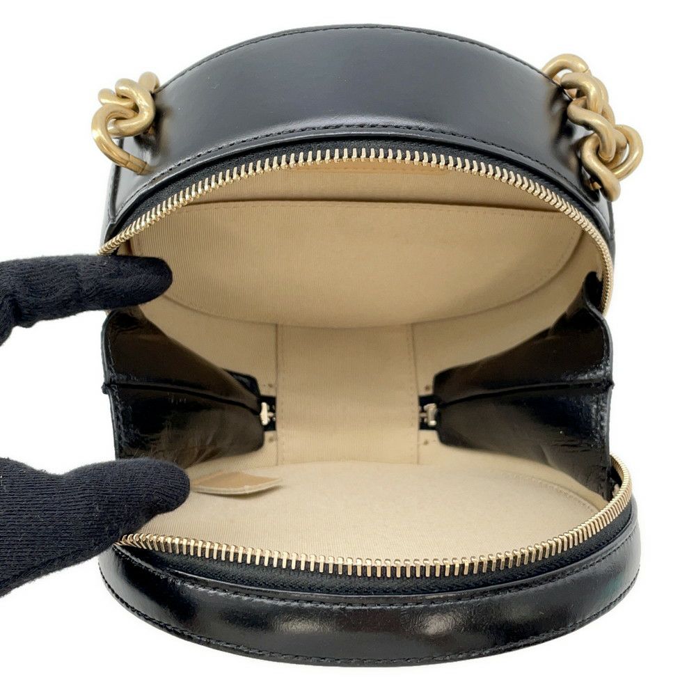 シャネル チェーンショルダーバッグ ラウンド レザー A91946 CHANEL バッグ 黒