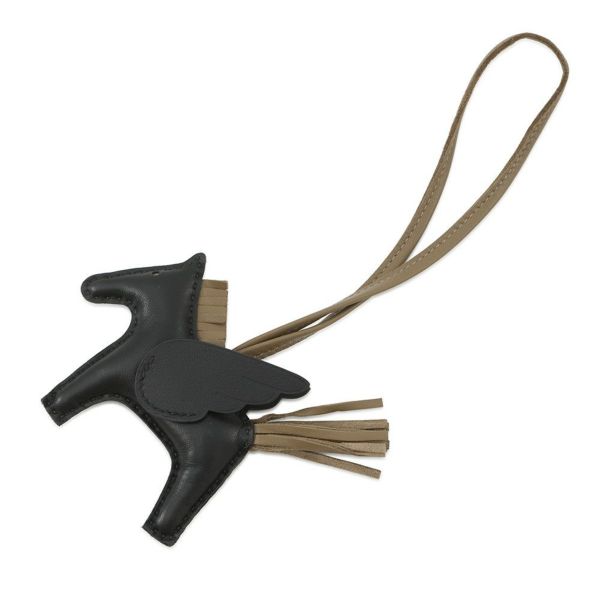 エルメス バッグチャーム ロデオPM ペガサス ブラック/エトゥープ ラムスキン W刻印 黒