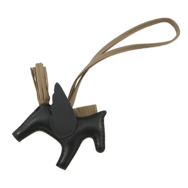 エルメス バッグチャーム ロデオPM ペガサス ブラック/エトゥープ ラムスキン W刻印 黒