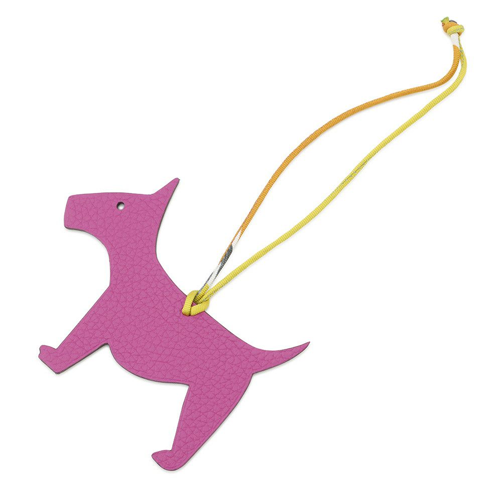 エルメス バッグチャーム プティアッシュ ドッグ マグノリア/ブラウン トリヨンクレマンス/シェブル 犬