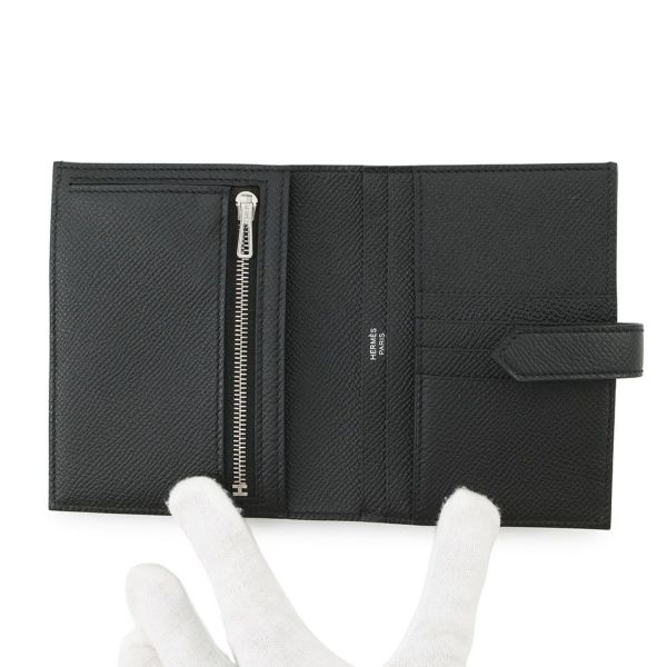 エルメス 二つ折り財布 ベアンコンパクト ブラック/ブラック金具 エプソン B刻印 財布 黒
