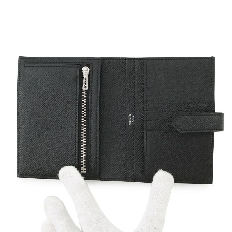 エルメス 二つ折り財布 ベアンコンパクト ブラック/ブラック金具 エプソン B刻印 財布 黒