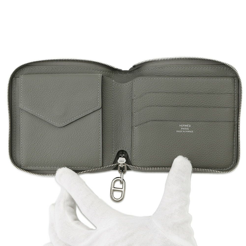 エルメス 二つ折り財布 ジップアンゴー2 シェーヌダンクル グリメイヤー/シルバー金具 エバーカラー B刻印