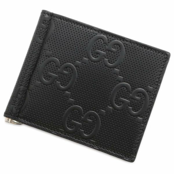 グッチ 二つ折り財布 GGエンボス レザー 676656 GUCCI 財布 マネークリップ 黒