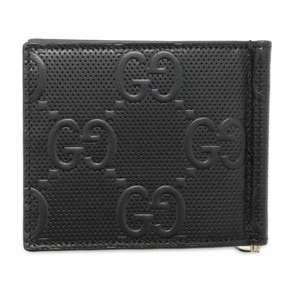 グッチ 二つ折り財布 GGエンボス レザー 676656 GUCCI 財布 マネークリップ 黒