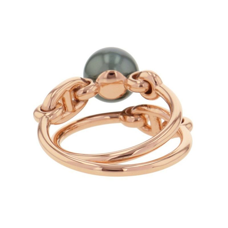 エルメス リング アルバーティン シェーヌダンクル ダブル ブラックパール/ダイヤモンド K18PGピンクゴールド サイズ51 指輪