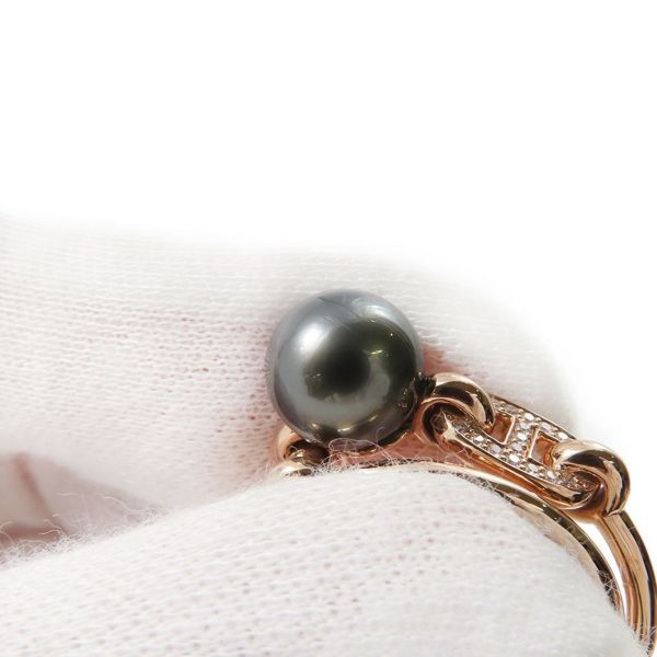 エルメス リング アルバーティン シェーヌダンクル ダブル ブラックパール/ダイヤモンド K18PGピンクゴールド サイズ51 指輪