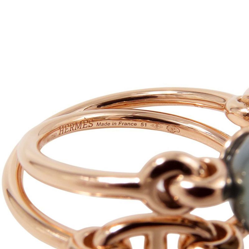 エルメス リング アルバーティン シェーヌダンクル ダブル ブラックパール/ダイヤモンド K18PGピンクゴールド サイズ51 指輪