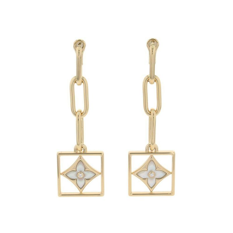 ルイヴィトン ピアス ブックル ドレイユ B ブロッサム ダイヤモンド/マザーオブパール K18YGイエローゴールド Q96790 LOUIS VUITTON