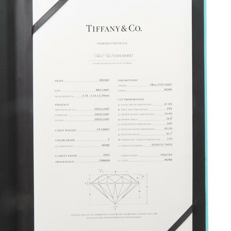 ティファニー リング ハーモニー ラウンド ブリリアント エンゲージメント ダイヤ 中石0.19ct Pt950プラチナ サイズ約9号 鑑定書付き 指輪