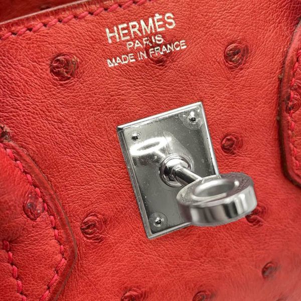 エルメス バーキン25 ブーゲンビリア/シルバー金具 オーストリッチ □K刻印 HERMES Birkin ハンドバッグ