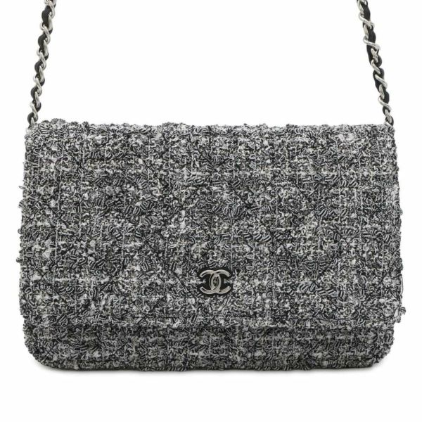 シャネル チェーンウォレット クラシック マトラッセ ココマーク ツイード AP0250 CHANEL 財布  黒 白