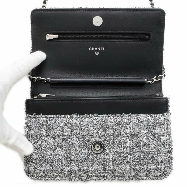 シャネル チェーンウォレット クラシック マトラッセ ココマーク ツイード AP0250 CHANEL 財布  黒 白