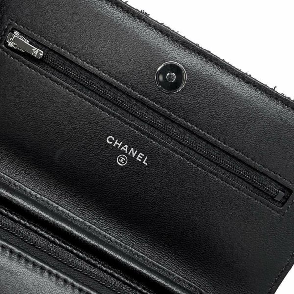 シャネル チェーンウォレット クラシック マトラッセ ココマーク ツイード AP0250 CHANEL 財布  黒 白