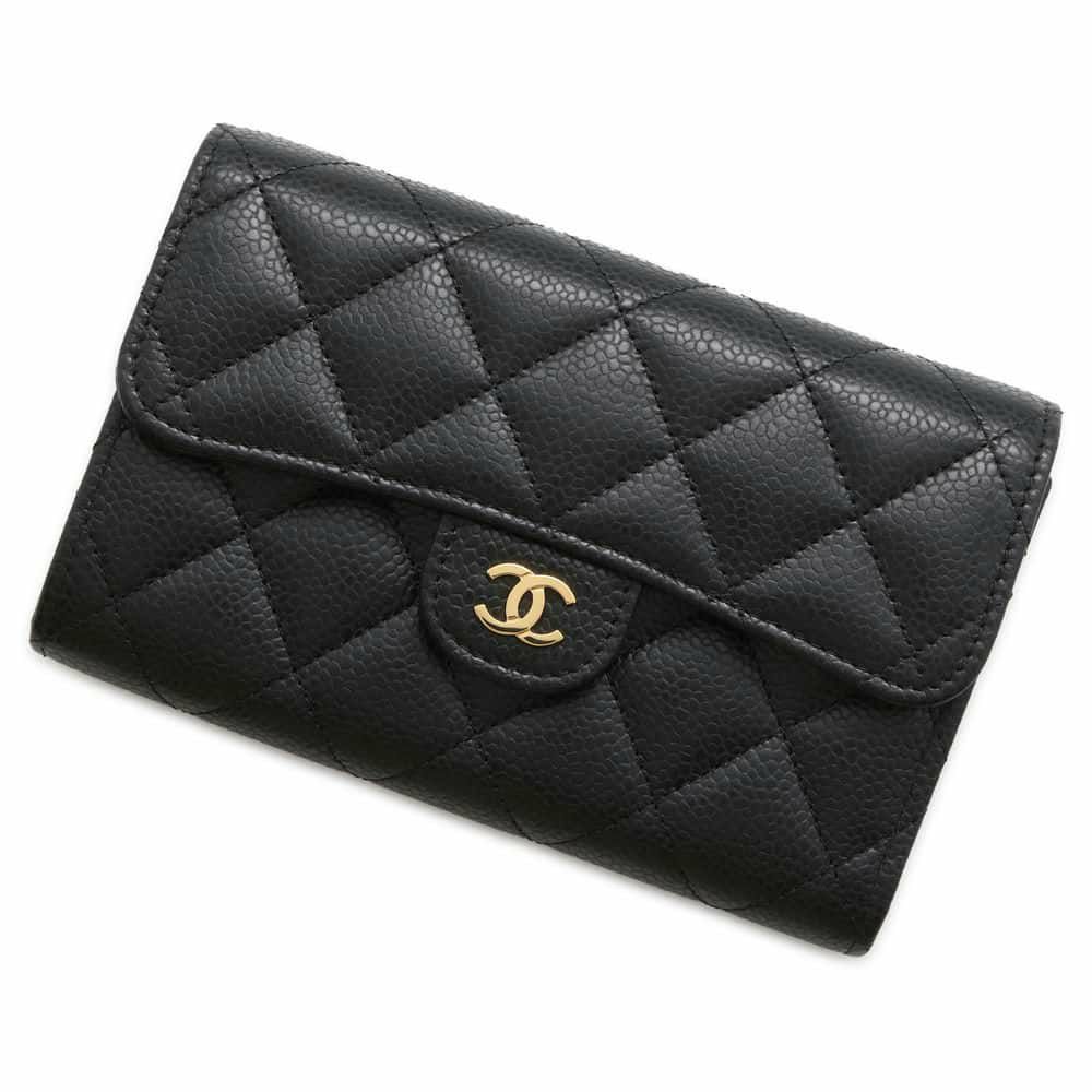 シャネル 財布 マトラッセ ココマーク キャビアスキン ブラック AP0232
