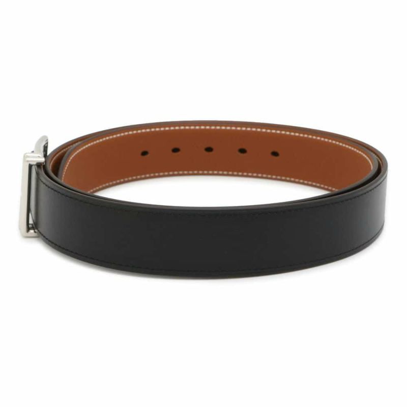 エルメス べルト ネイサン 32 ブラック/ゴールド/シルバー金具 ボックスカーフ/トゴ W刻印 サイズ95 メンズ 黒