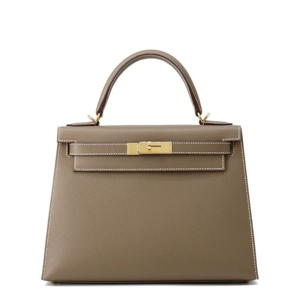 エルメス ハンドバッグ ケリー28 外縫い エトゥープ/ゴールド金具 エプソン Y刻印 2wayショルダー