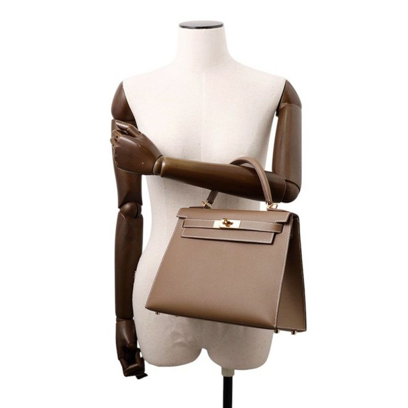 エルメス ハンドバッグ ケリー28 外縫い エトゥープ/ゴールド金具 エプソン Y刻印 2wayショルダー