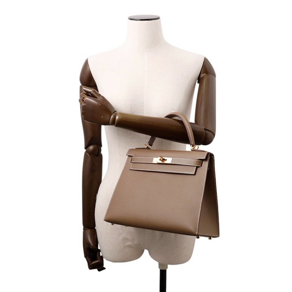 エルメス ハンドバッグ ケリー28 外縫い エトゥープ/ゴールド金具 エプソン Y刻印 2wayショルダー