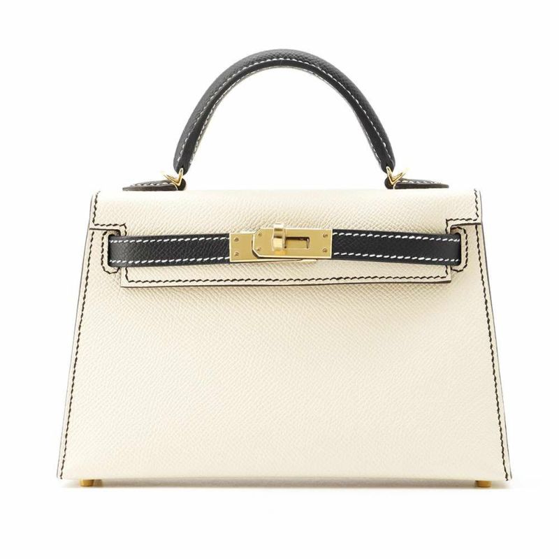 エルメス ミニケリードゥ 外縫い クレ/ブラック/ゴールド金具 エプソン W刻印 HERMES 2wayショルダー SPO