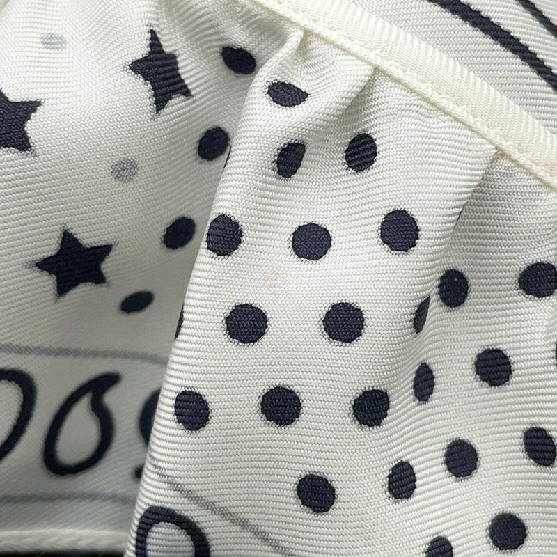 エルメス スカーフ カレ70 バンダナ フリル ブリッド・ドゥ・ガラ・ドット シルク HERMES 白 黒