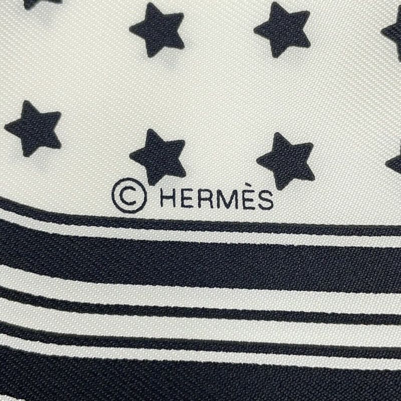 エルメス スカーフ カレ70 バンダナ フリル ブリッド・ドゥ・ガラ・ドット シルク HERMES 白 黒