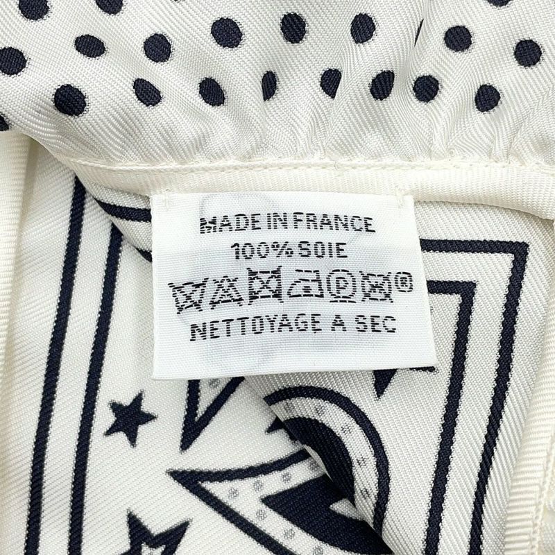 エルメス スカーフ カレ70 バンダナ フリル ブリッド・ドゥ・ガラ・ドット シルク HERMES 白 黒