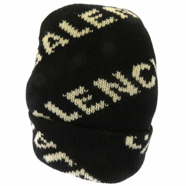 バレンシアガ ニット帽 ロゴ ウール BALENCIAGA ニットキャップ 帽子 黒 白