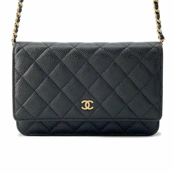 シャネル チェーンウォレット クラシック マトラッセ ココマーク キャビアスキン AP0250 CHANEL 財布 黒