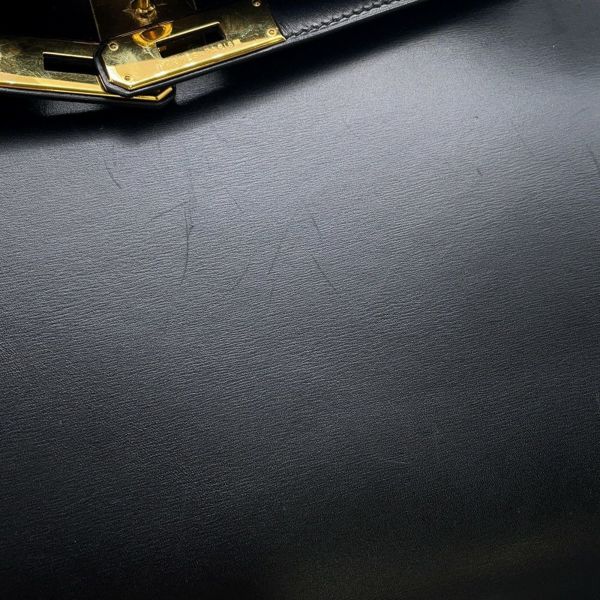 エルメス ハンドバッグ ケリー32 外縫い ブラック/ゴールド金具 ボックスカーフ □C刻印 2wayショルダー 黒