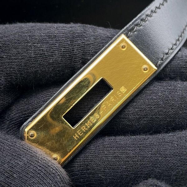 エルメス ハンドバッグ ケリー32 外縫い ブラック/ゴールド金具 ボックスカーフ □C刻印 2wayショルダー 黒
