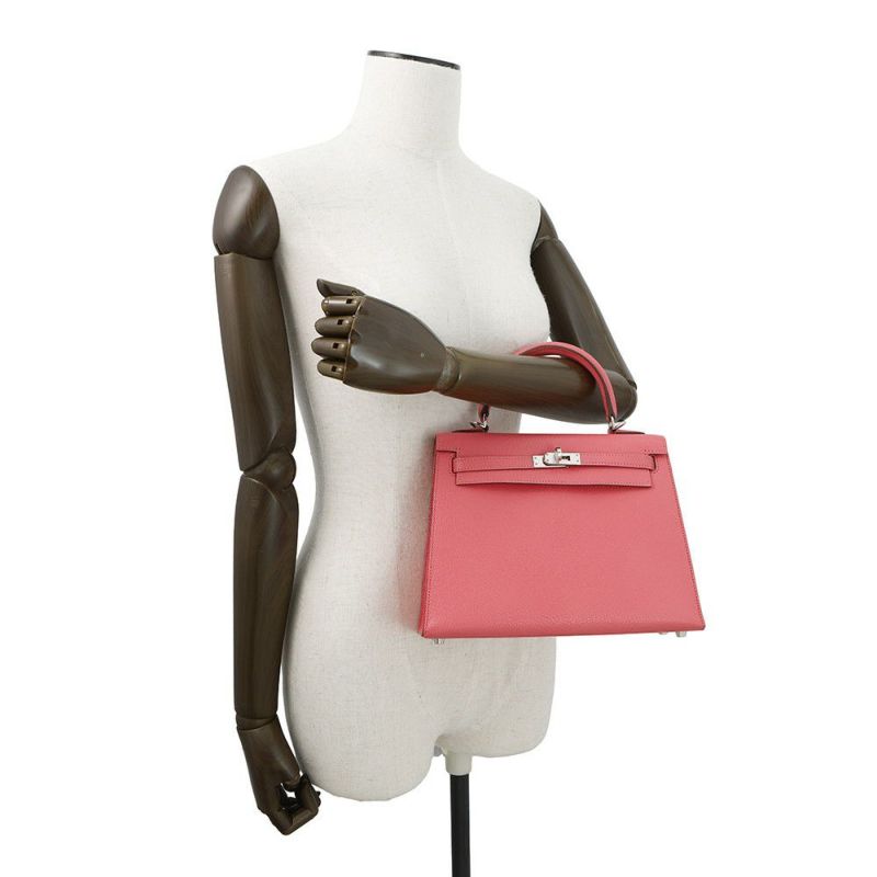 エルメス ハンドバッグ ケリー25 外縫い ローズリップスティック/シルバー金具 シェブルミゾル Y刻印 2wayショルダー