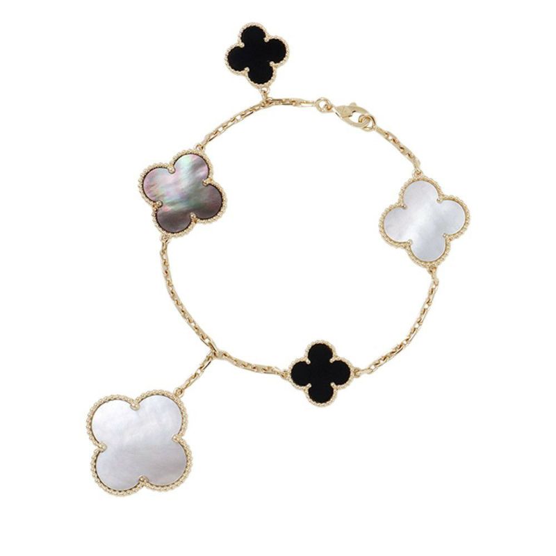 ヴァンクリーフ＆アーペル マジック アルハンブラ 5モチーフ ホワイト&グレー マザーオブパール/オニキス K18YG VCARD78700