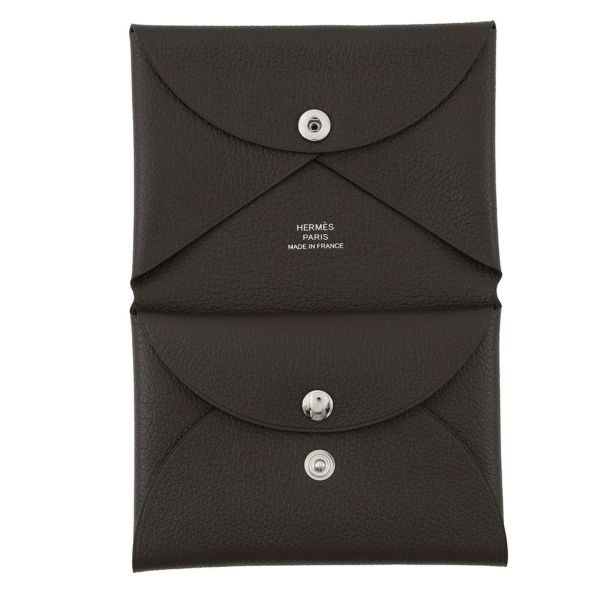 エルメス コインケース カルヴィ デュオ モカ/シルバー金具 エバーカラー B刻印 HERMES 財布