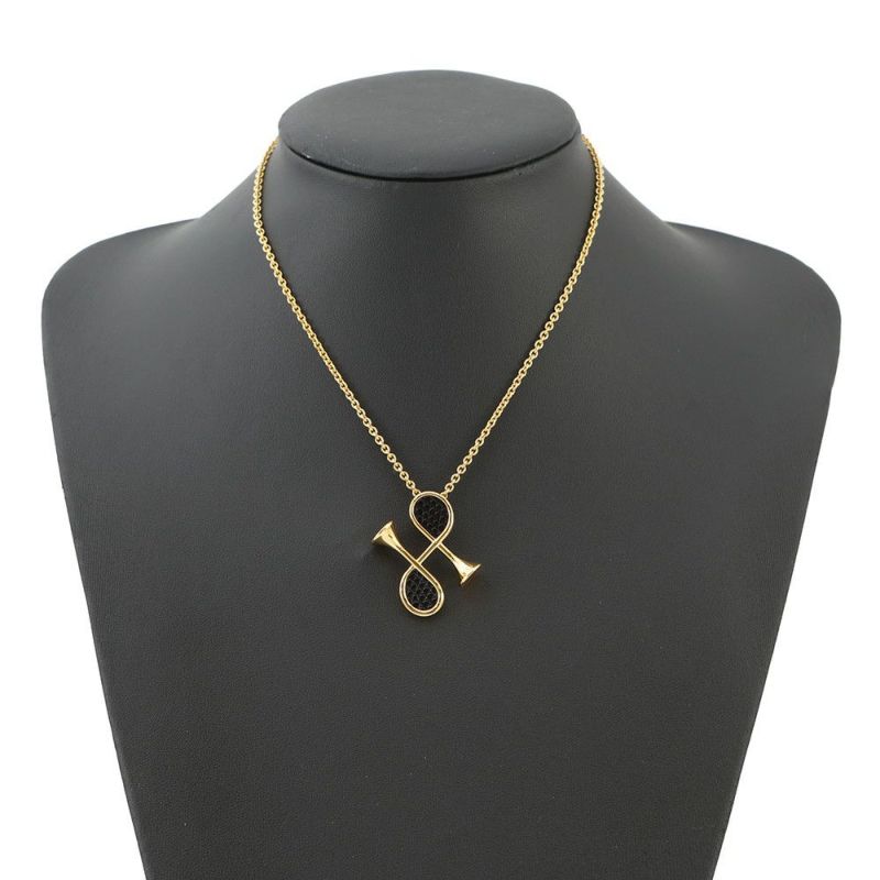 エルメス ネックレス コル H ブラック/ゴールド金具 HERMES アクセサリー 黒